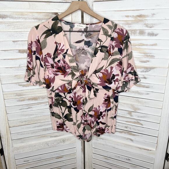 BOHME Women's Medium Top Short Floral Pajama Set Pink Rayon Loungewear Romantic - Picture 2 of 12